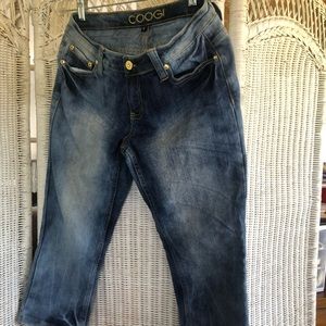 Faded denim COOGI sequin back pockets 7/8 Capri